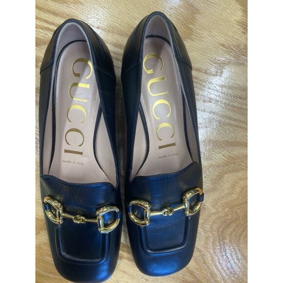 Gucci Loafers Women's 8 Black Leather Slip On Square Toe Block Heel Formal S32 - Picture 3 of 15